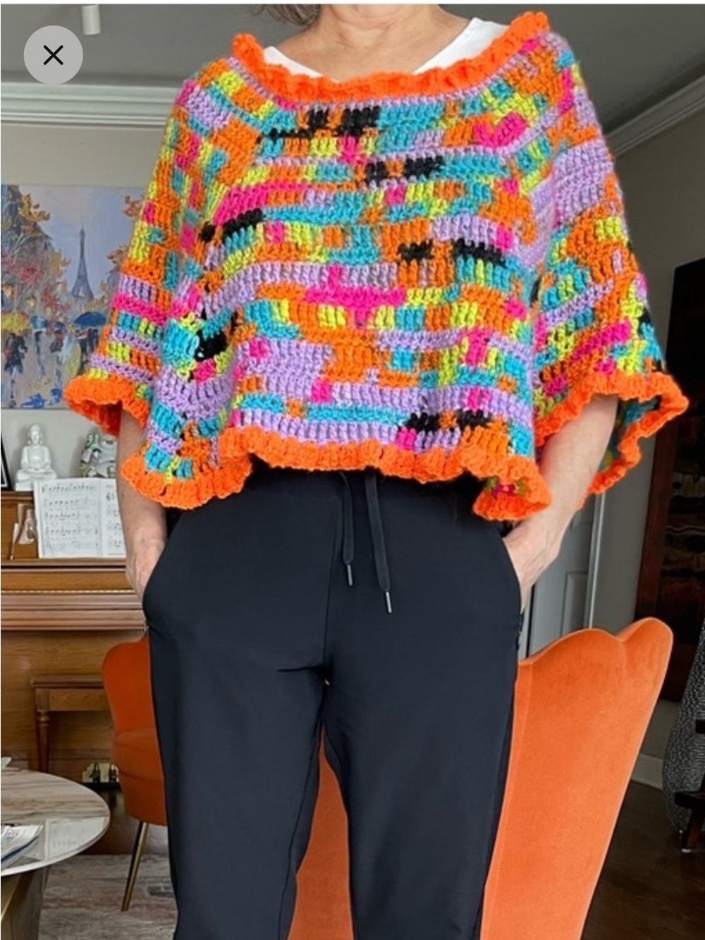 Vintage Crochet Poncho multi color boho